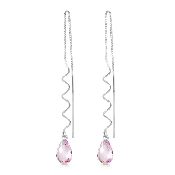 14K. GOLD THREADED DANGLES EARRINGS  PINK TOPAZ - Picture 2 of 4